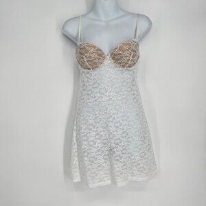 Victoria's Secret White Lace‎ Lined Underwire Back Cutout Tie Sexy Chemise 34